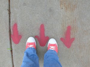 Pink Sneakers Walking the Wrong Way